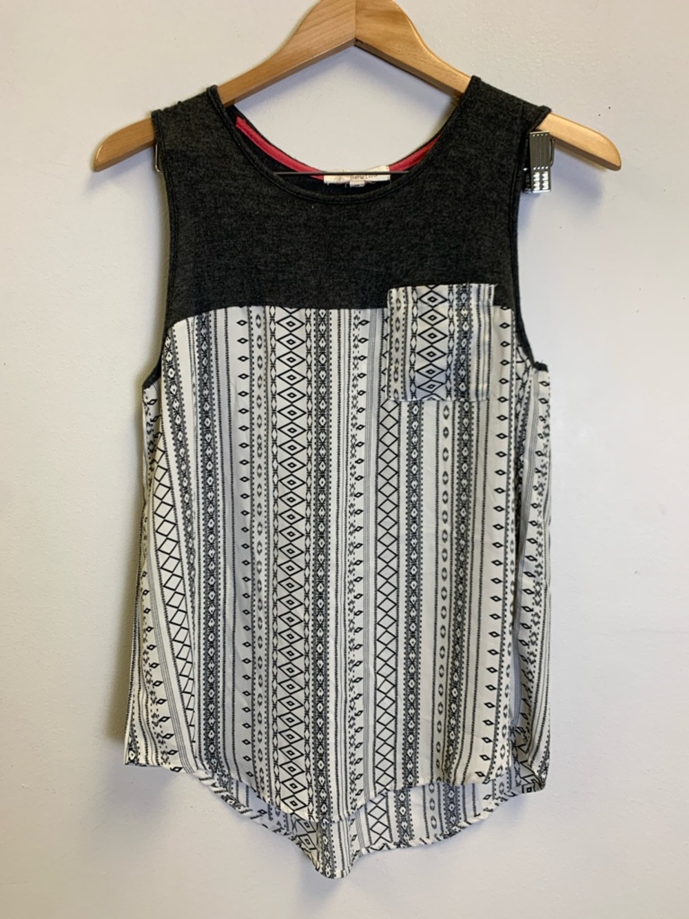 Rewind Sleeveless Black & White Aztec Print Tank Top
